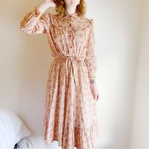 Vintage Calico Floral Prairie Boho Dress | S\M